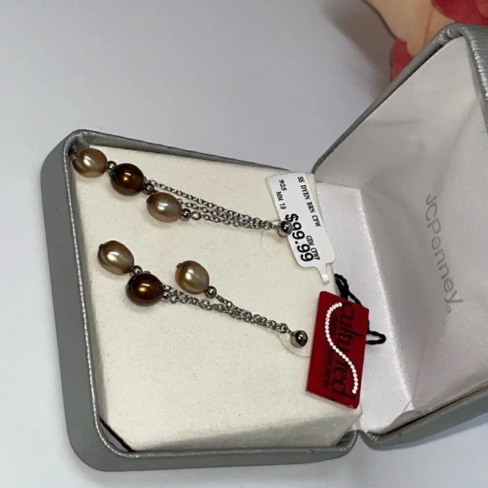 NEW Sterling Silver Culture Pearl Earrings - Picture 2 of 2